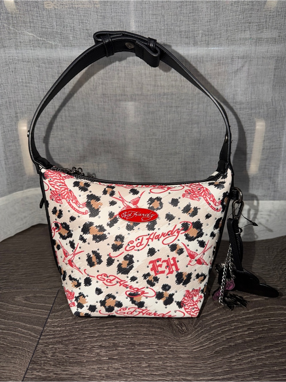 Ed Hardy Red & Black Leopard Small Shoulder Bag